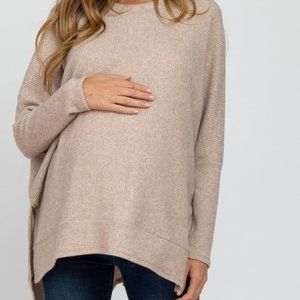 Beige Soft Knit Maternity Long Sleeve Top